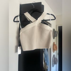 Aritzia Babaton ✖️ SCULPT KNIT CROSS TOP ✖️ matte pearl color | size large